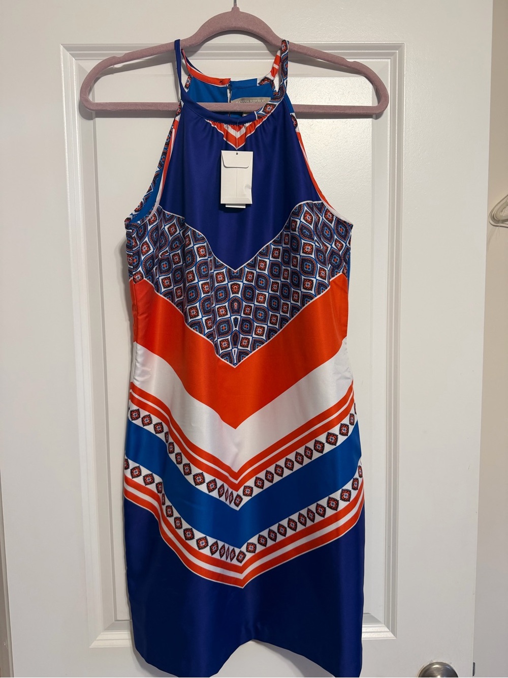 Banana Republic Blue and Orange Dress with Geometric Trim NWT Size 2
